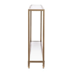 Mesa consola de espejo y cristal con marco de metal y estante - 56 L x 8 An x 29 Al