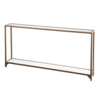 Mesa consola de espejo y cristal con marco de metal y estante - 56 L x 8 An x 29 Al