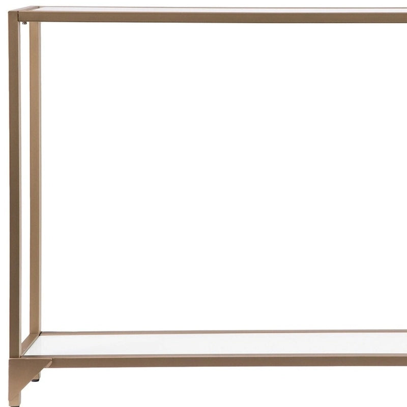 Mesa consola de espejo y cristal con marco de metal y estante - 56 L x 8 An x 29 Al