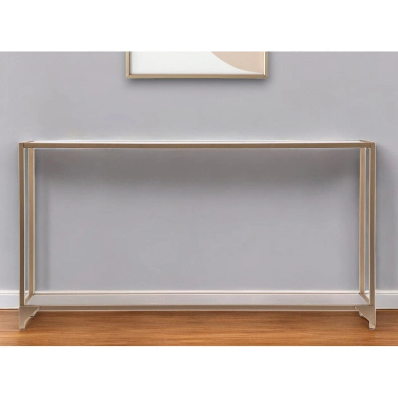 Mesa consola de espejo y cristal con marco de metal y estante - 56 L x 8 An x 29 Al