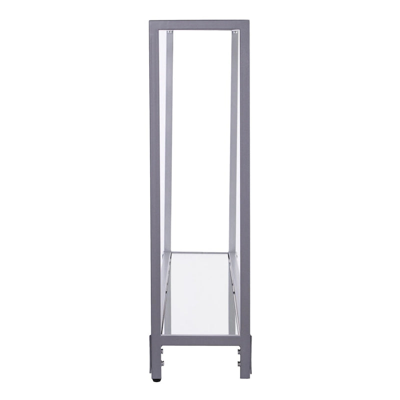 Mesa consola de espejo y cristal con marco de metal y estante - 56 L x 8 An x 29 Al