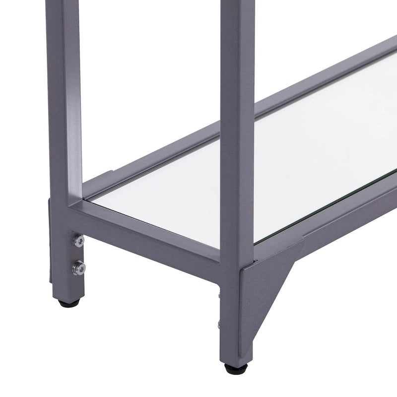 Mesa consola de espejo y cristal con marco de metal y estante - 56 L x 8 An x 29 Al