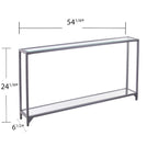 Mesa consola de espejo y cristal con marco de metal y estante - 56 L x 8 An x 29 Al
