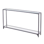 Mesa consola de espejo y cristal con marco de metal y estante - 56 L x 8 An x 29 Al