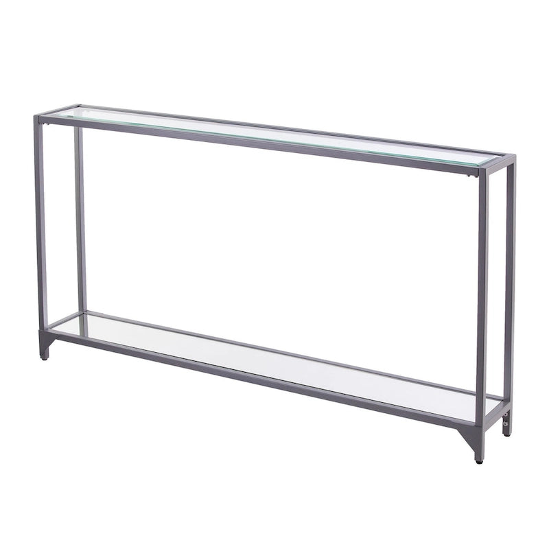 Mesa consola de espejo y cristal con marco de metal y estante - 56 L x 8 An x 29 Al
