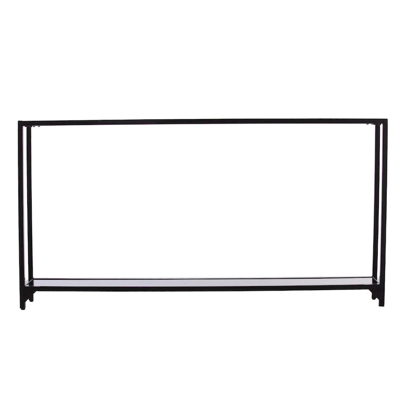 Mesa consola de espejo y cristal con marco de metal y estante - 56 L x 8 An x 29 Al