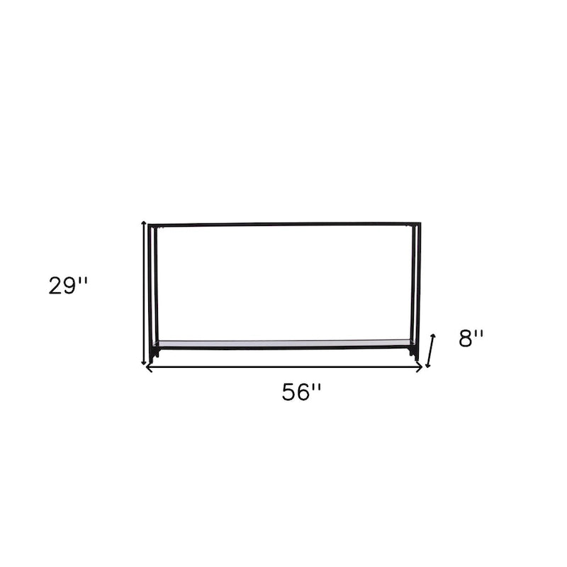 Mesa consola de espejo y cristal con marco de metal y estante - 56 L x 8 An x 29 Al
