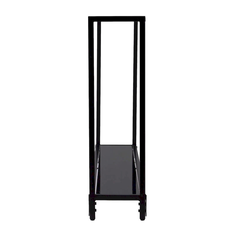 Mesa consola de espejo y cristal con marco de metal y estante - 56 L x 8 An x 29 Al