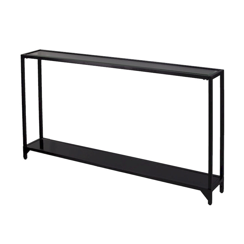 Mesa consola de espejo y cristal con marco de metal y estante - 56 L x 8 An x 29 Al
