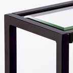 Mesa consola de espejo y cristal con marco de metal y estante - 56 L x 8 An x 29 Al