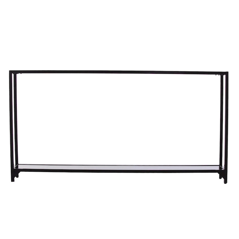 Mesa consola de espejo y cristal con marco de metal y estante - 56 L x 8 An x 29 Al