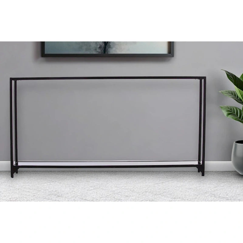 Mesa consola de espejo y cristal con marco de metal y estante - 56 L x 8 An x 29 Al