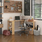 Escritorio esquinero en forma de L, escritorio giratorio 360 grados para oficina en casa con estantes de almacenamiento, estación de trabajo con mesa de escritura