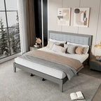 Solid Wood Platform Upholstered Headboard King Bed
