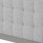 Estructura de cama king gris con cabecero tapizado, madera maciza, se adapta a 2