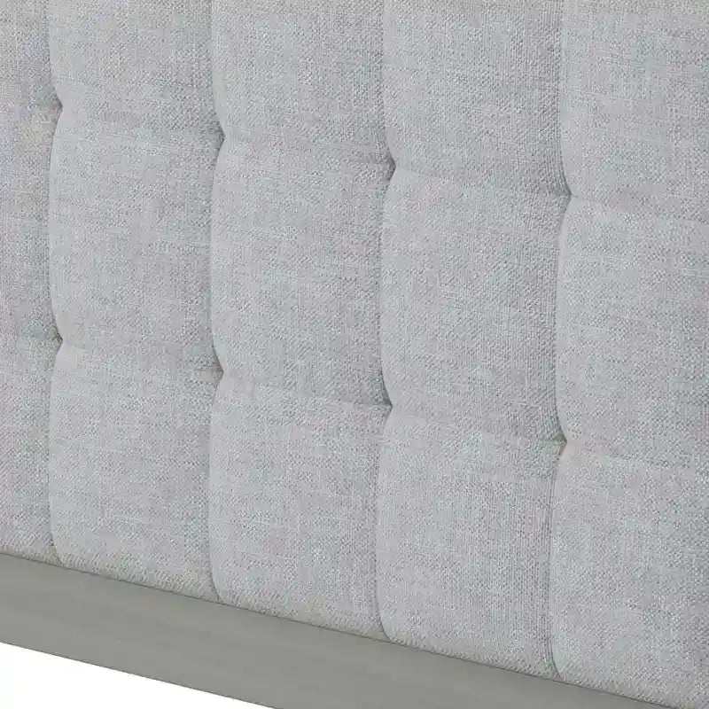 Estructura de cama king gris con cabecero tapizado, madera maciza, se adapta a 2