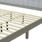 Estructura de cama king gris con cabecero tapizado, madera maciza, se adapta a 2
