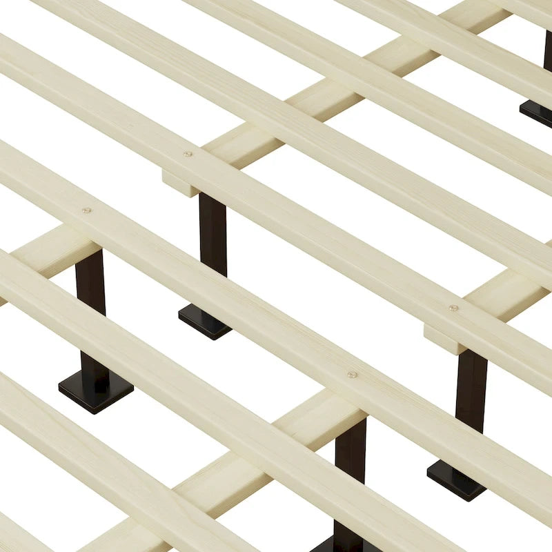 Estructura de cama king gris con cabecero tapizado, madera maciza, se adapta a 2