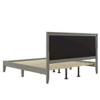Estructura de cama king gris con cabecero tapizado, madera maciza, se adapta a 2