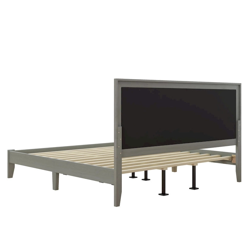 Estructura de cama king gris con cabecero tapizado, madera maciza, se adapta a 2