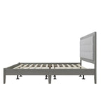 Estructura de cama king gris con cabecero tapizado, madera maciza, se adapta a 2