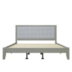 Estructura de cama king gris con cabecero tapizado, madera maciza, se adapta a 2