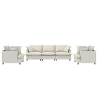 Juego de sofá seccional modular de chenilla beige/gris – 3 plazas + 2 sillones, capacidad para 5 personas