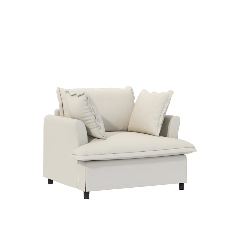Juego de sofá seccional modular de chenilla beige/gris – 3 plazas + 2 sillones, capacidad para 5 personas