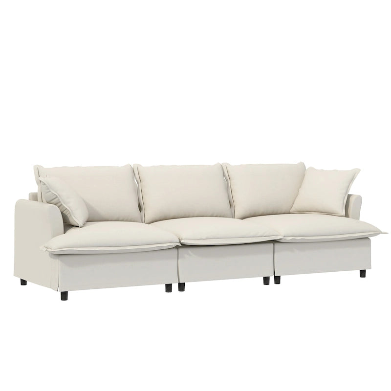 Juego de sofá seccional modular de chenilla beige/gris – 3 plazas + 2 sillones, capacidad para 5 personas