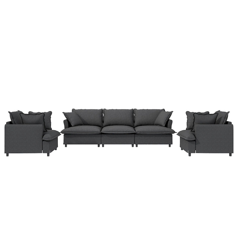 Juego de sofá seccional modular de chenilla beige/gris – 3 plazas + 2 sillones, capacidad para 5 personas