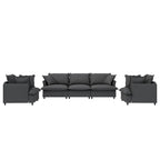 Juego de sofá seccional modular de chenilla beige/gris – 3 plazas + 2 sillones, capacidad para 5 personas