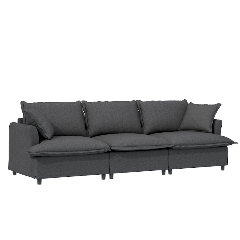 Juego de sofá seccional modular de chenilla beige/gris – 3 plazas + 2 sillones, capacidad para 5 personas