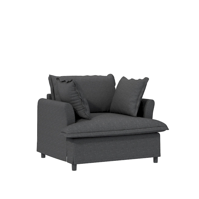 Juego de sofá seccional modular de chenilla beige/gris – 3 plazas + 2 sillones, capacidad para 5 personas