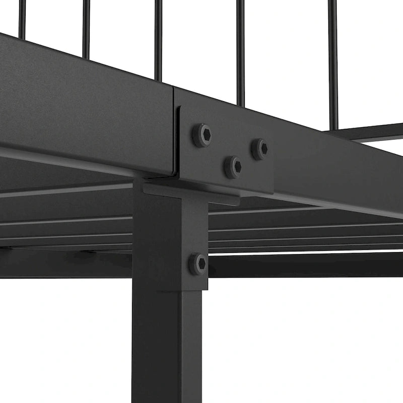 Cama Queen de plataforma de metal negro con cabecero