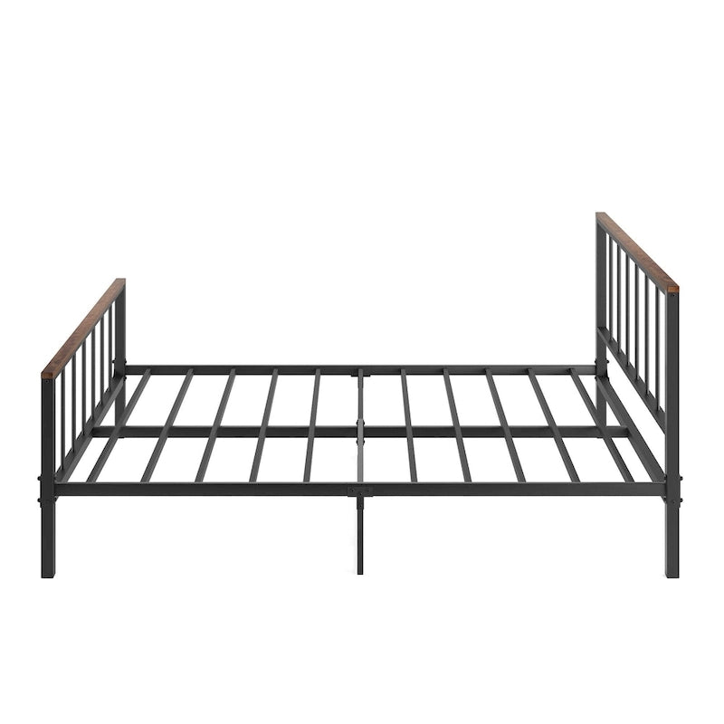 Cama Queen de plataforma de metal negro con cabecero