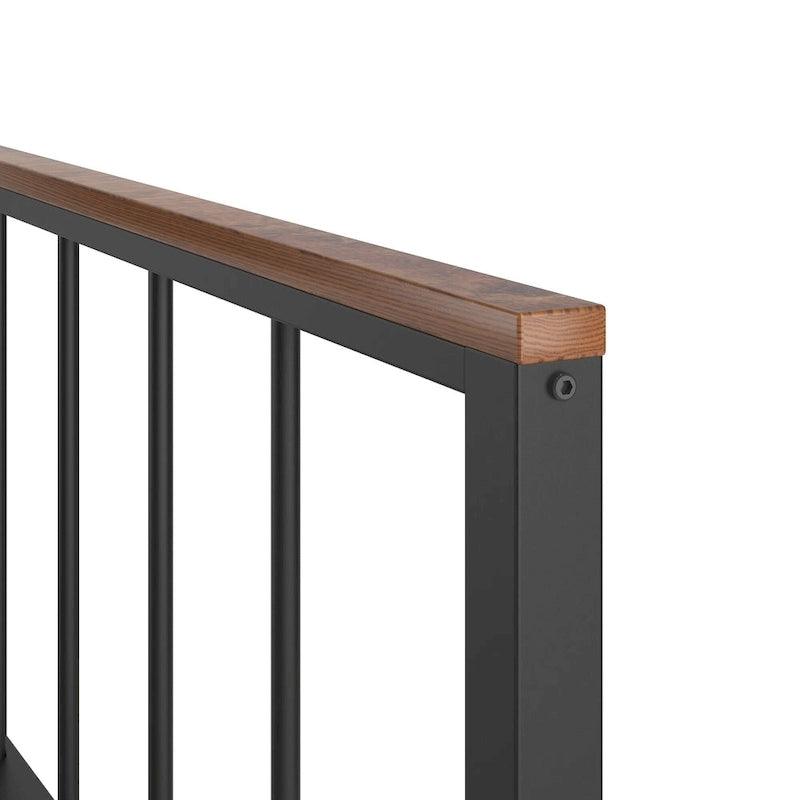 Cama Queen de plataforma de metal negro con cabecero