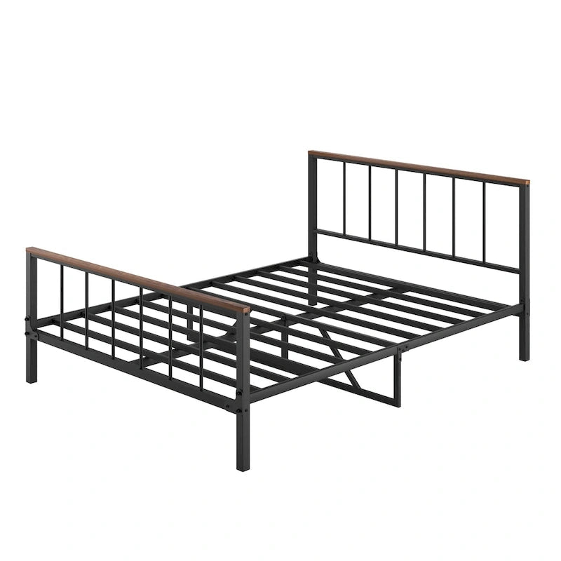 Cama Queen de plataforma de metal negro con cabecero