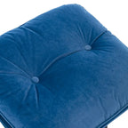 Sillón tapizado giratorio de terciopelo azul con otomana, asiento individual, patas de metal negro