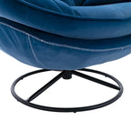 Sillón tapizado giratorio de terciopelo azul con otomana, asiento individual, patas de metal negro