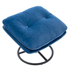 Sillón tapizado giratorio de terciopelo azul con otomana, asiento individual, patas de metal negro