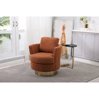 Sillón Giratorio Tapizado Moderno Marrón de 29.6" con Base de Acero Inoxidable Dorado