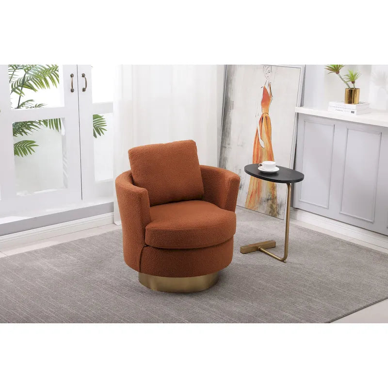 Sillón Giratorio Tapizado Moderno Marrón de 29.6" con Base de Acero Inoxidable Dorado