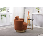 Sillón Giratorio Tapizado Moderno Marrón de 29.6" con Base de Acero Inoxidable Dorado