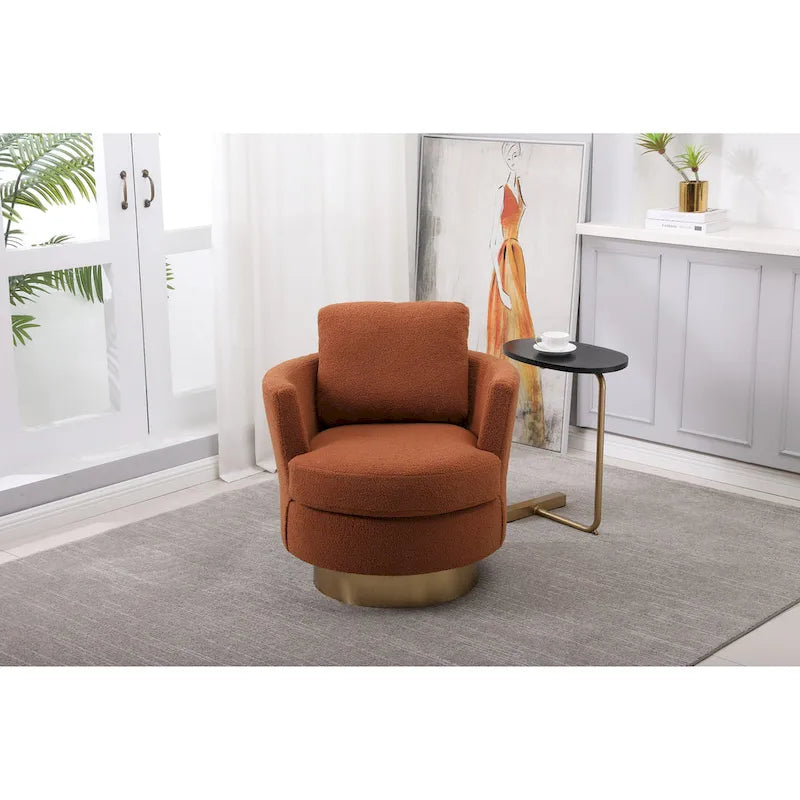 Sillón Giratorio Tapizado Moderno Marrón de 29.6" con Base de Acero Inoxidable Dorado