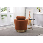 Sillón Giratorio Tapizado Moderno Marrón de 29.6" con Base de Acero Inoxidable Dorado