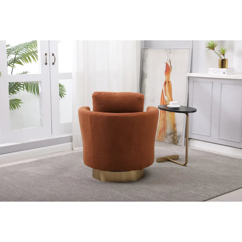 Sillón Giratorio Tapizado Moderno Marrón de 29.6" con Base de Acero Inoxidable Dorado