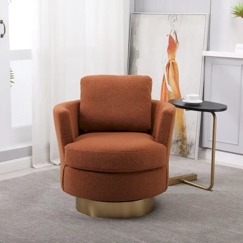 Sillón Giratorio Tapizado Moderno Marrón de 29.6" con Base de Acero Inoxidable Dorado