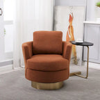 Sillón Giratorio Tapizado Moderno Marrón de 29.6" con Base de Acero Inoxidable Dorado