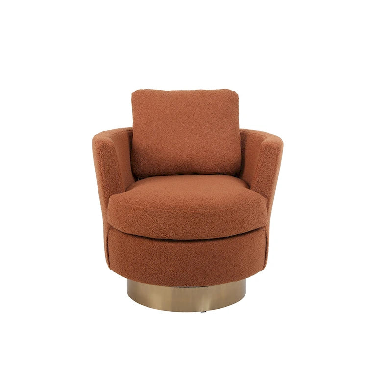 Sillón Giratorio Tapizado Moderno Marrón de 29.6" con Base de Acero Inoxidable Dorado