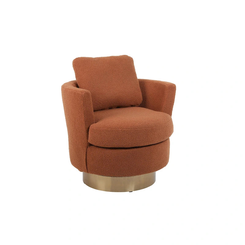 Sillón Giratorio Tapizado Moderno Marrón de 29.6" con Base de Acero Inoxidable Dorado